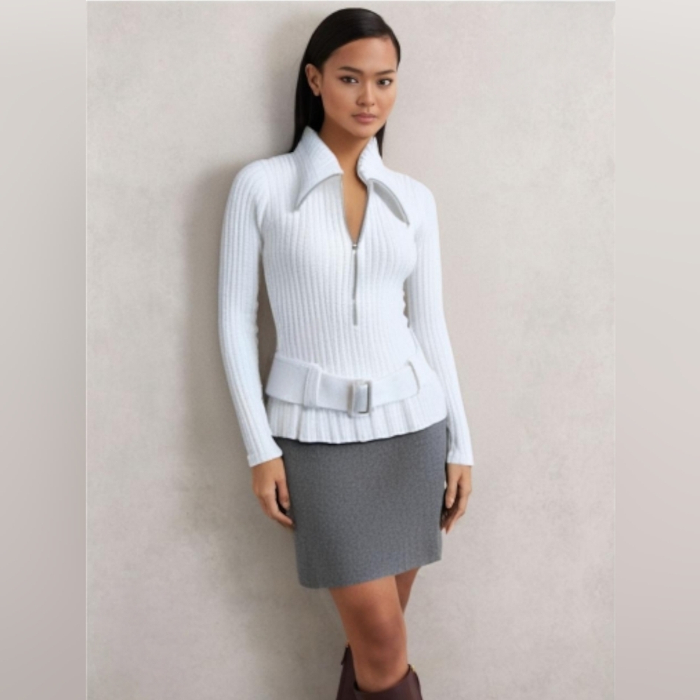 Y2K Jennifer Lopez JLo White Belted Sweater